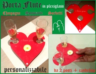  | Vassoiporta Flute Barca Legno e Plexiglass Personalizzati  | Cuore