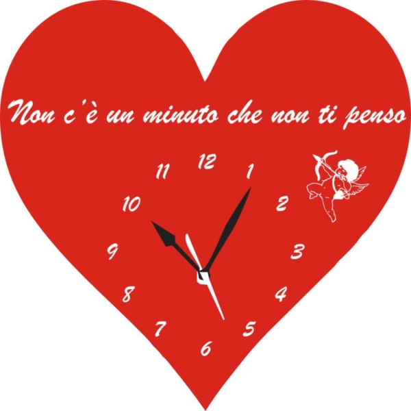 Orologio da Parete a Forma di Cuore con Frase d'amore incisa in Legno e Plexiglass